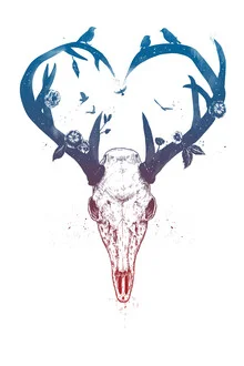 Wall art by Balazs Solti: whimsical heart design with antlers.