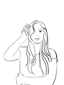 Illustration by Uma Gokhale: a cheerful woman in minimalist line art.
