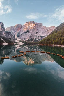 Photo art by Tobias Winkelmann: sunset over Lago di Braies with calm water