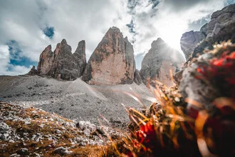 Photo art by Tobias Winkelmann: Three peaks in soft blue and orange tones.