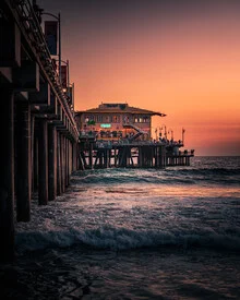 Photo art by Dimitri Luft: sunset over Santa Monica Pier with gentle waves
