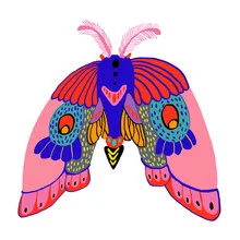 Wall art featuring a colorful butterfly illustration in soft colors