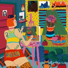 Illustration von Ezra W. Smith: ein kreatives Atelier mit Malutensilien