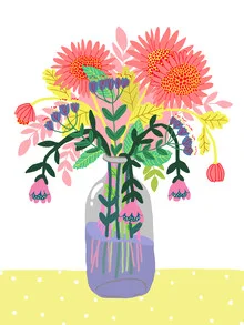 Illustration of flowers in a bottle, soft colors and harmonious composition