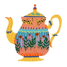 Illustration by Ezra W. Smith: teapot surrounded by plants and flowers