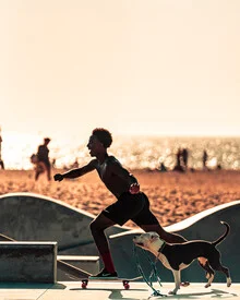 Photo art by Dimitri Luft: Two friends at the beach during sunset in Los Angeles.