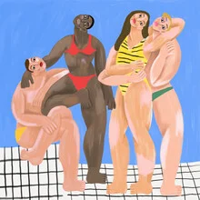 Illustration by Cépé: women in swimwear by the pool, relaxed atmosphere