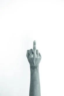 Fotokunst von Studio Na.hili: Minimalistische Darstellung einer Hand mit Stinkefinger.