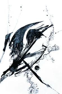 Abstrakte Illustration mit Tinte und Papier in ruhigen Schwarz- und Grautönen