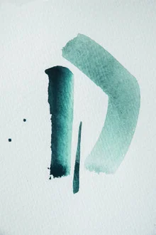 Abstrakte Illustration in Mint mit Pinselstrichen und Stiftlinien