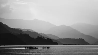 Photo art by Nicklas Walther: soft shades of grey over a tranquil Nepalese water body.