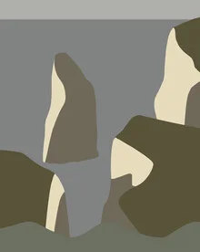 Illustration by Julie Becquart: serene coastal landscape with cliffs and sea view