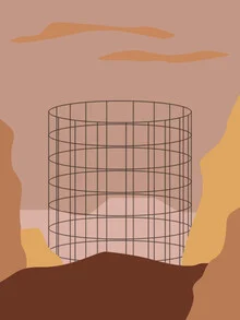Illustration eines Gasometers in Berlin, der industriellen Architektur gewidmet.