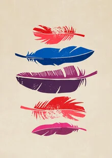 Illustration of colorful feathers in various shades, playful and vibrant.