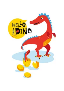 Illustration by Pia Kolle: playful dinosaur in a kids room