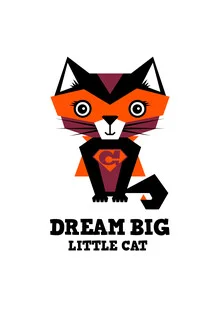 Illustrierte Katze im Superhelden-Outfit, fröhlich und bunt, ideal für Kinderzimmer.