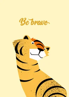 Illustration of a brave tiger in soft yellow tones for a child's room.