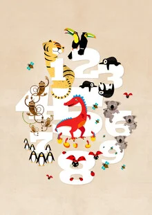 Illustration by Pia Kolle: cheerful animals counting for children