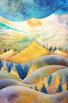 Illustration by Artenyo: soft colors of a fantasy sunset over nature