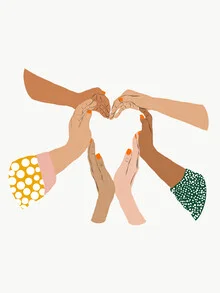 Illustration by Uma Gokhale: hands forming a heart in colorful patterns.