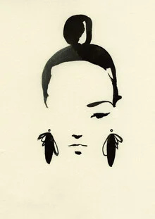 Wall art by Ekaterina Koroleva: minimalist female portrait in ink