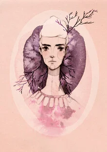 Wall art by Ekaterina Koroleva: gentle woman with lilac background