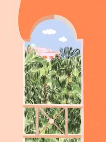 Illustration by Uma Gokhale: summer travel vibe with palm trees and vibrant colors