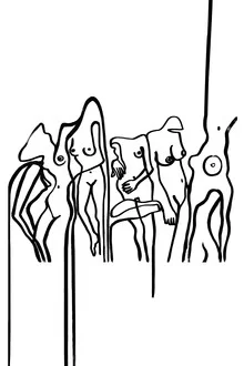 Wall art by Julia Hariri: abstract depiction of nude women in minimalist lines.