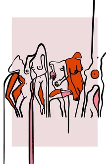 Illustration by Julia Hariri: minimalist design featuring pink line drawings of body shapes