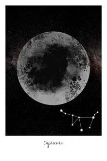 Illustration of a Capricorn against a night sky filled with stars