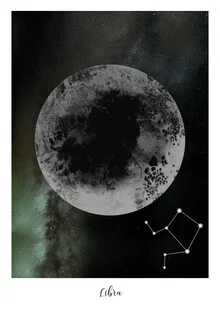 Abstract illustration of the zodiac sign Libra featuring moon motifs