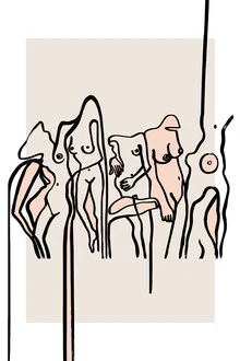 Abstract illustration in beige featuring minimalist lines and human figures