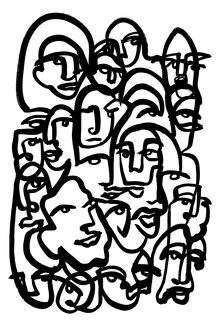 Wall art by Julia Hariri: abstract line drawing of faces