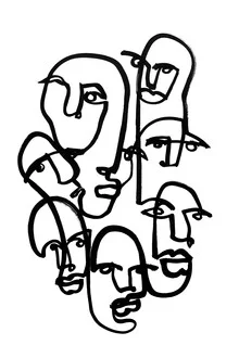 Wall art by Julia Hariri: abstract drawing of faces in a minimalist style.