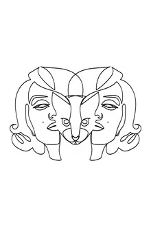Illustration by Julia Hariri: a relaxed woman with cats in soft lines