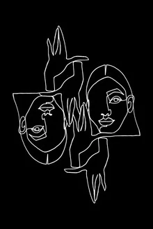 Wall art by Julia Hariri: stylish line art face in black and white.