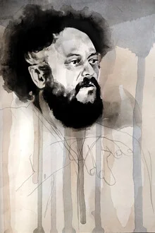 Illustration by David Diehl: portrait of Niklaus Meienberg in soft colors