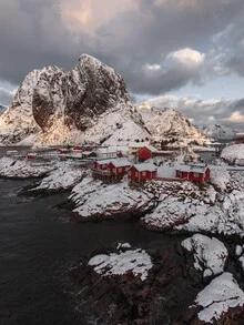 Photo art by Frida Berg: serene winter landscape in Lofoten