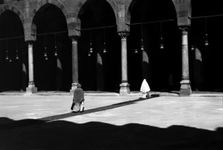 Wall art by Wolfgang Filser: peaceful mosque in Morocco at sunset