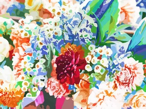 Wall art featuring colorful flowers, capturing spring in full bloom.