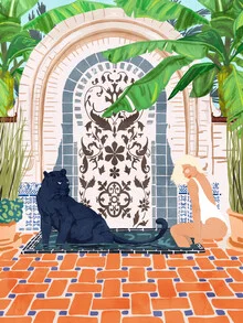 Illustration by Uma Gokhale: tropical jungle scene with leaves