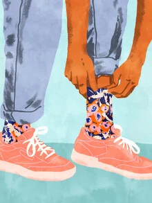 Illustration by Uma Gokhale: colorful socks showcasing a cheerful, relaxed lifestyle.