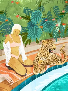 Illustration by Uma Gokhale: Woman in a bikini surrounded by tropical plants