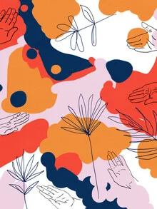 Colorful illustration by Uma Gokhale: hands creating abstract, organic shapes