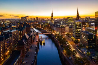 Photo art by Christian Köster: Hamburg skyline during the blue hour