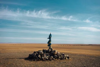 Photo art by Claas Liegmann: lonely landmark in the barren Gobi desert