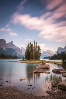 Photo art by Christoph Schaarschmidt: serene view of Spirit Island in Jasper National Park