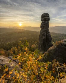 Photo art by Ronny Behnert: Sunrise over Pfaffenstein in the Elbe Sandstone Mountains.