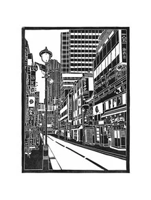 Wall art by Bianca Green: stylized depiction of Shibuya in Japan