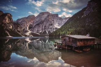 Photo art by Jean Claude Castor: serene mountain lake in the Dolomites